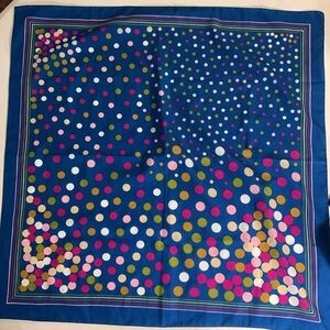 Vintage blue square scarf striped border and polka dots